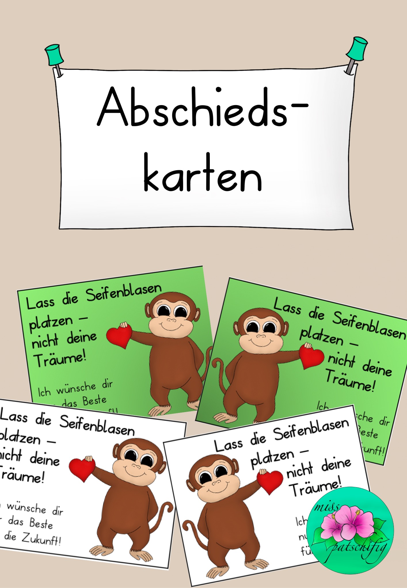 Abschiedskarten Affe Schuljahresende