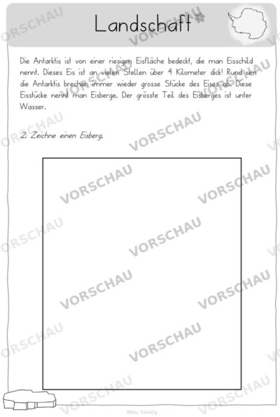 Antarktis Arbeitsblätter: Landschaft mit Eisberg zeichnen, Vorschau