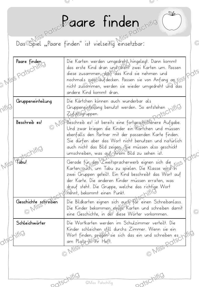 Einsatzideen für Apfel Paare finden wie Tabu und Schleichwörter, Vorschau