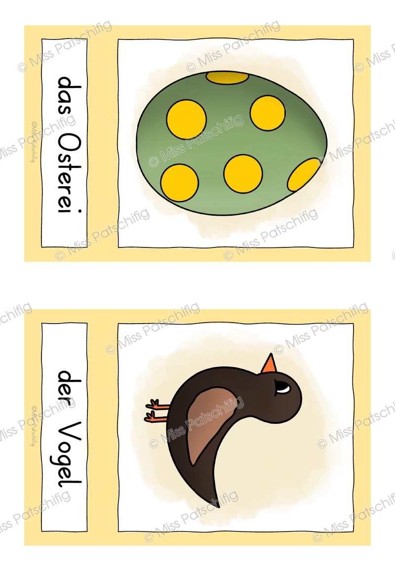 Frühling Bildkarten mit Osterei und Vogel, Bildkarten zum Ausdrucken, Vorschau