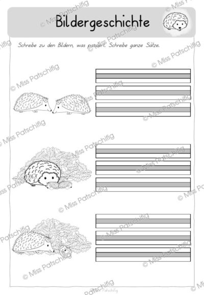 Arbeitsblatt Bildergeschichte Igel schreiben, Vorschau