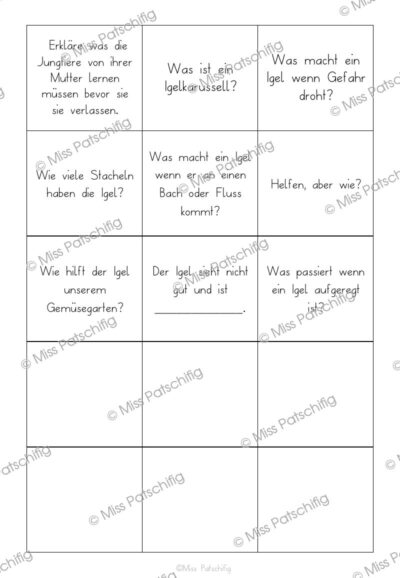 Lernkarten zum Igel mit Fragen und Antworten, Seite 1, Vorschau