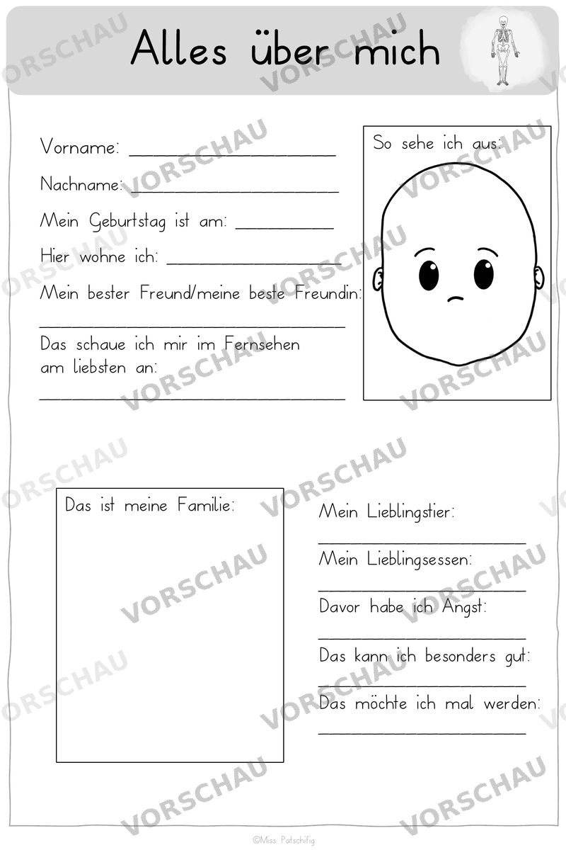 Alles über mich Arbeitsblatt: Arbeitsblatt Alles über mich, Vorschau