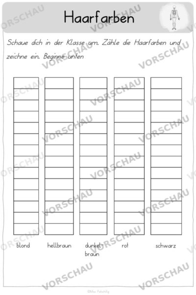 Körper Arbeitsblätter: Mathe: Haarfarben zählen, Vorschau