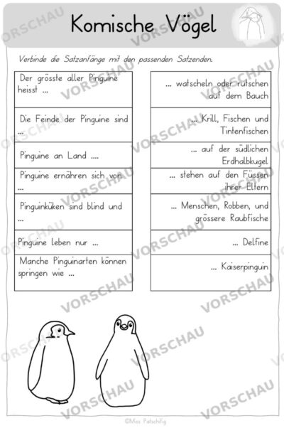 Pinguine Arbeitsblätter differenziert: Komische Vögel, Vorschau