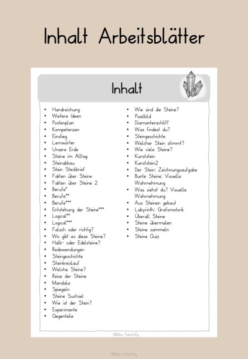 Steine Arbeitsblätter