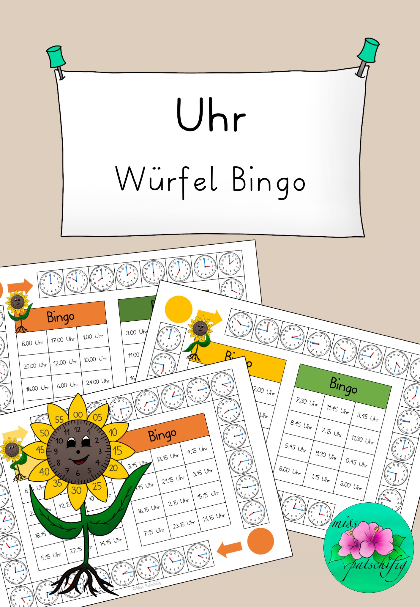 Uhr Würfel Bingo Lernspiel